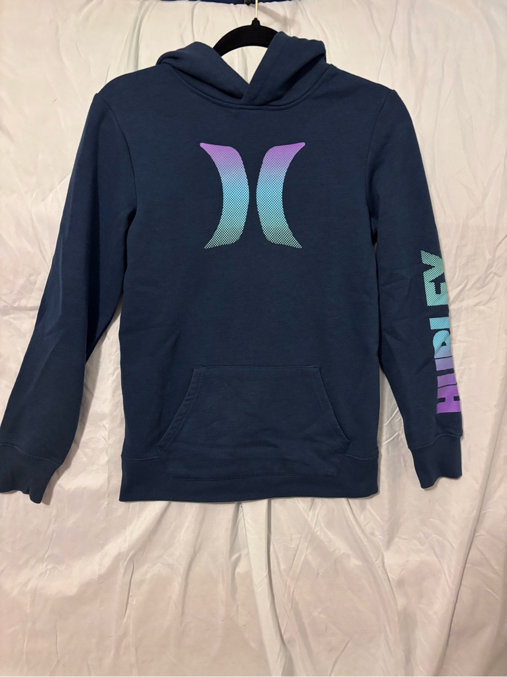 Hurley Kids, Navy Pullover Hoodie with Pastel Gradient Logo